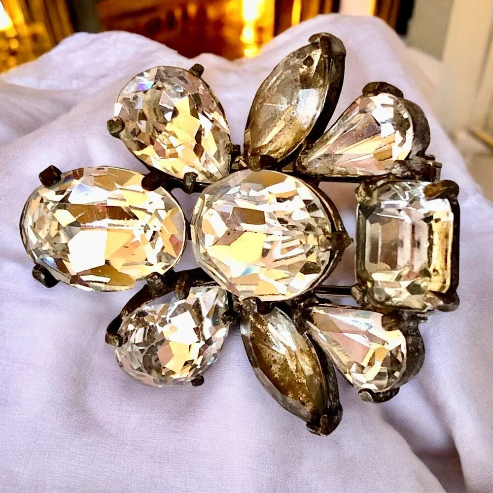 Eisenberg Original Vintage Fur Clip Rhinestone Brooch As Is